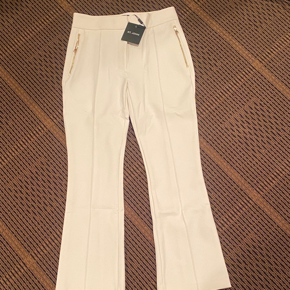 St. John Cream Trousers with Gold Zipper Details